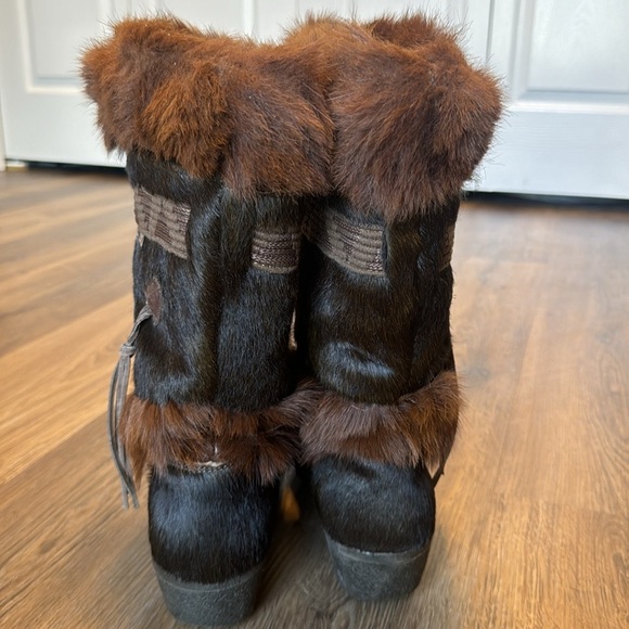 vtg Italian Tecnica 70s 80s brown goat fur mukluk muk luk boots size 7.5 cute - Picture 8 of 15